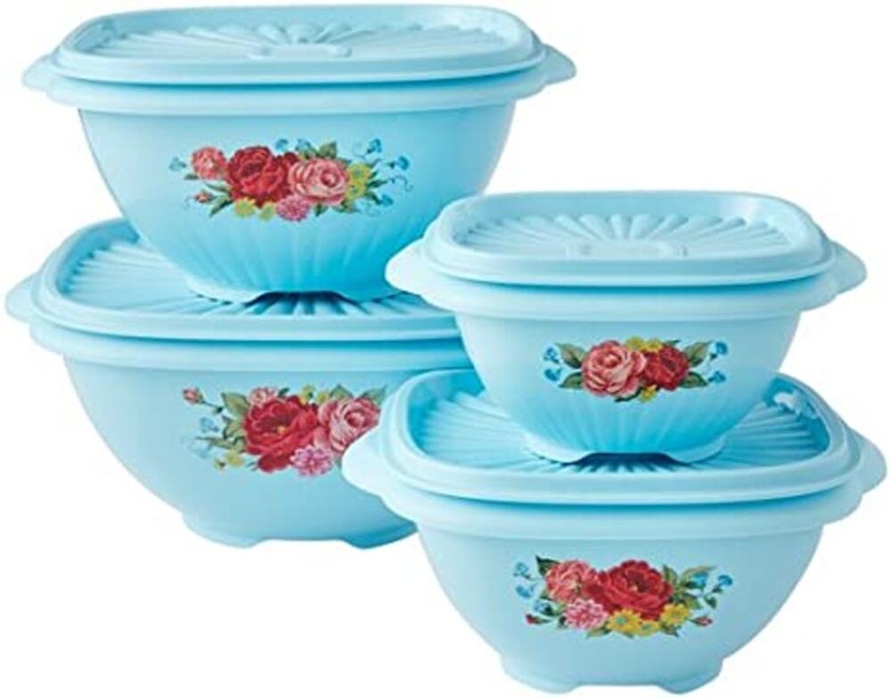Pioneer Woman 8 Piece Food Storage Bowl Set - Sweet Rose Blue Set of 8 A3